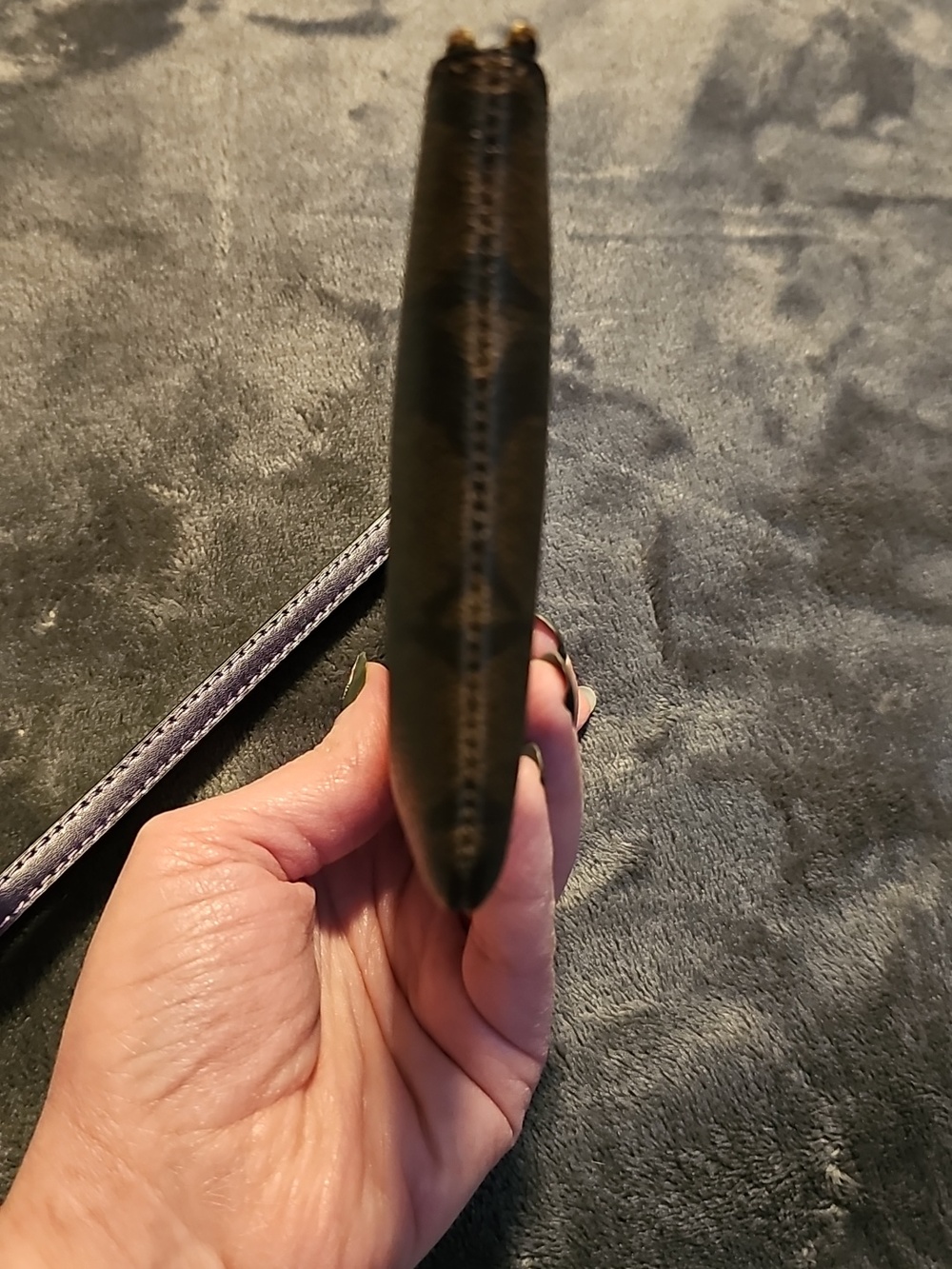 Coach Brown Signature Wristlet with Purple Leather Strip - Picture 8 of 15
